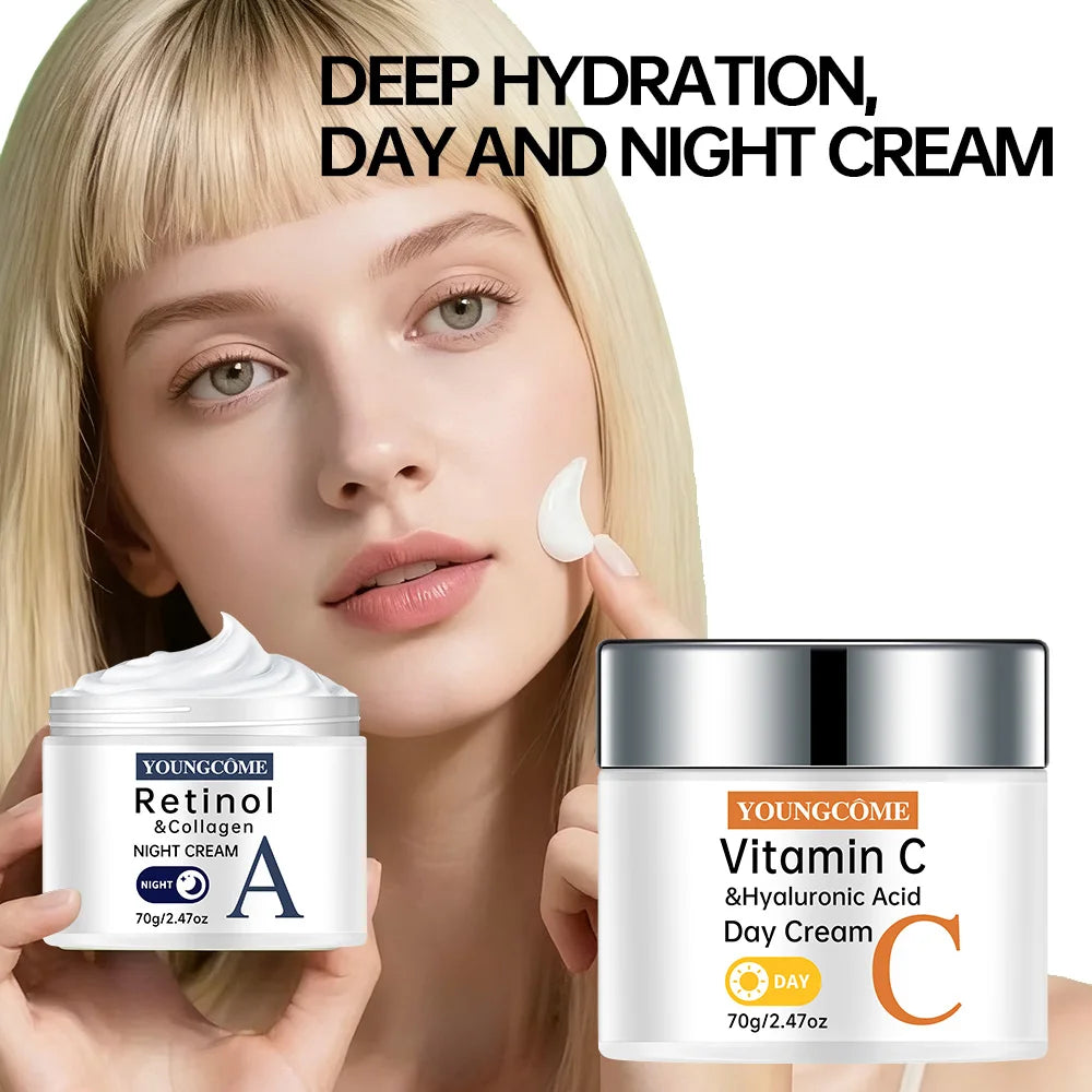 Vitamin C Facial Toner Cream Set Smooth Face Cream Moisturizing Day Cream Shrink Pores Skin Care Products