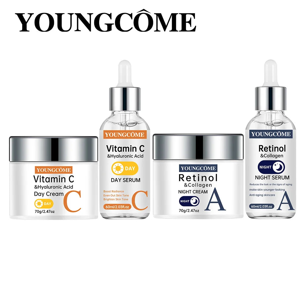 Vitamin C Facial Toner Cream Set Smooth Face Cream Moisturizing Day Cream Shrink Pores Skin Care Products