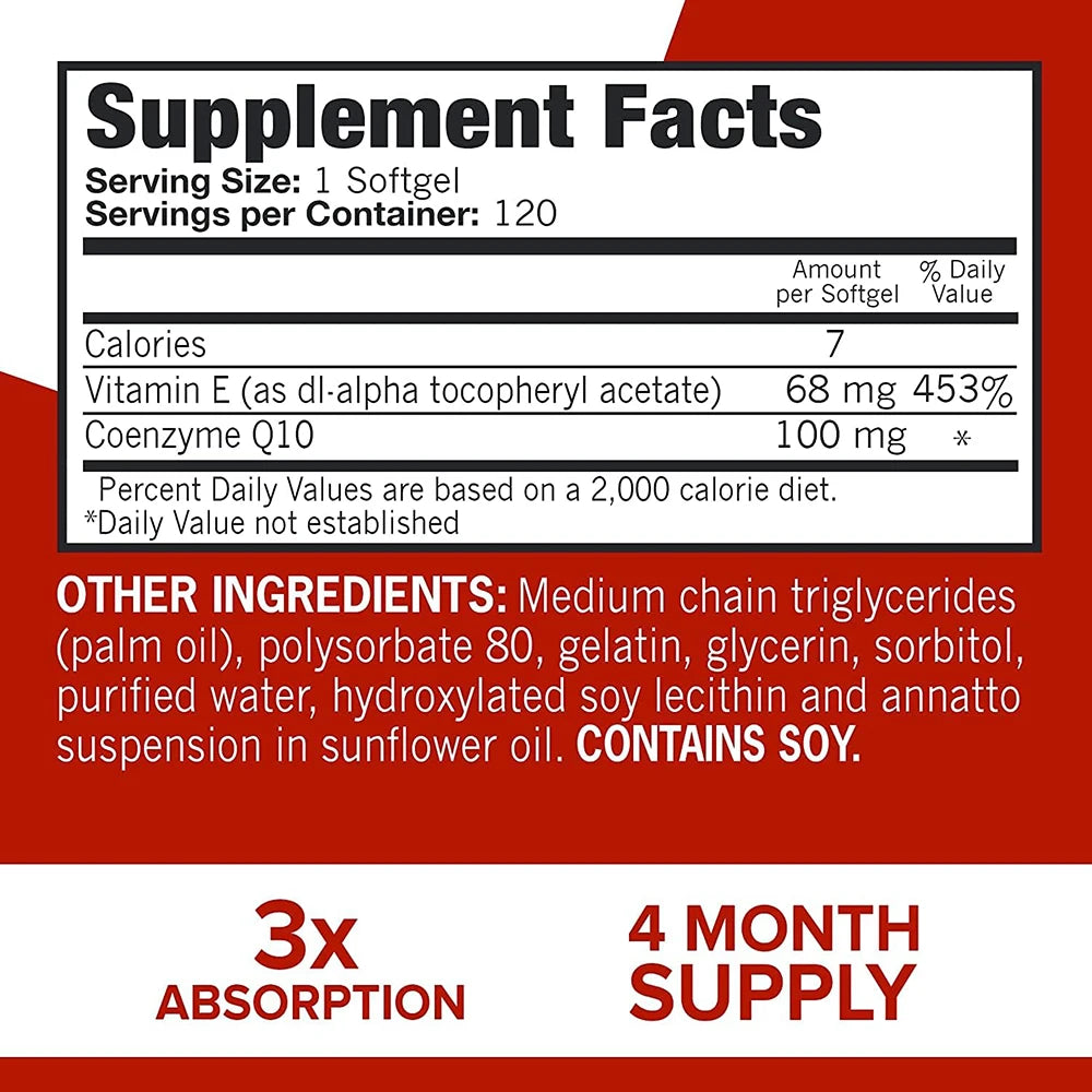 Ultra CoQ10 100mg Softgels, Coenzyme Q10 Supplements - Antioxidant Supplement for Vascular and Heart Health & Energy Production
