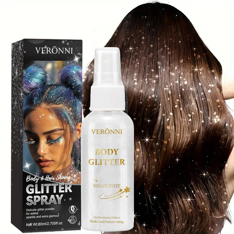 80ml Glitter Spray Makeup,Liquid Full Body Glow Body Highlighter,Multi-Use Long-Lasting Glossy for Face,Body Hair Spray Makeup