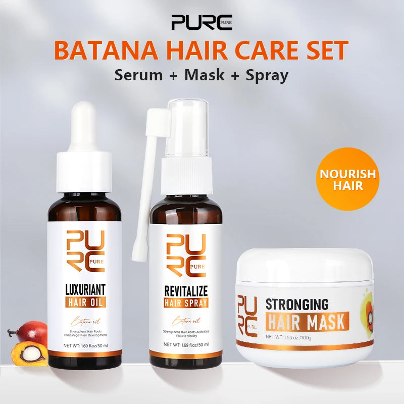 PURC Batana Hair Growth 1-3pcs Set Nourishing Anti Hair Loss Hair Oil & Spray & Mask Treatment Rosemary Oil Biotin Hair Care Set