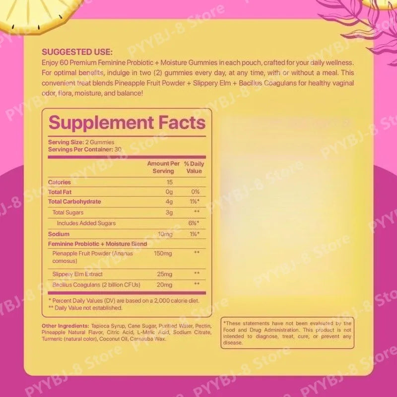 Women’s Pineapple Flavor Probiotic Gummie with Prebiotics for Keep PH Balance,Enhance Immunity,maintain Microbial Health 60pcs