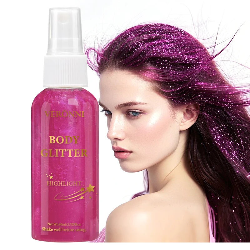 80ml Glitter Spray Makeup,Liquid Full Body Glow Body Highlighter,Multi-Use Long-Lasting Glossy for Face,Body Hair Spray Makeup