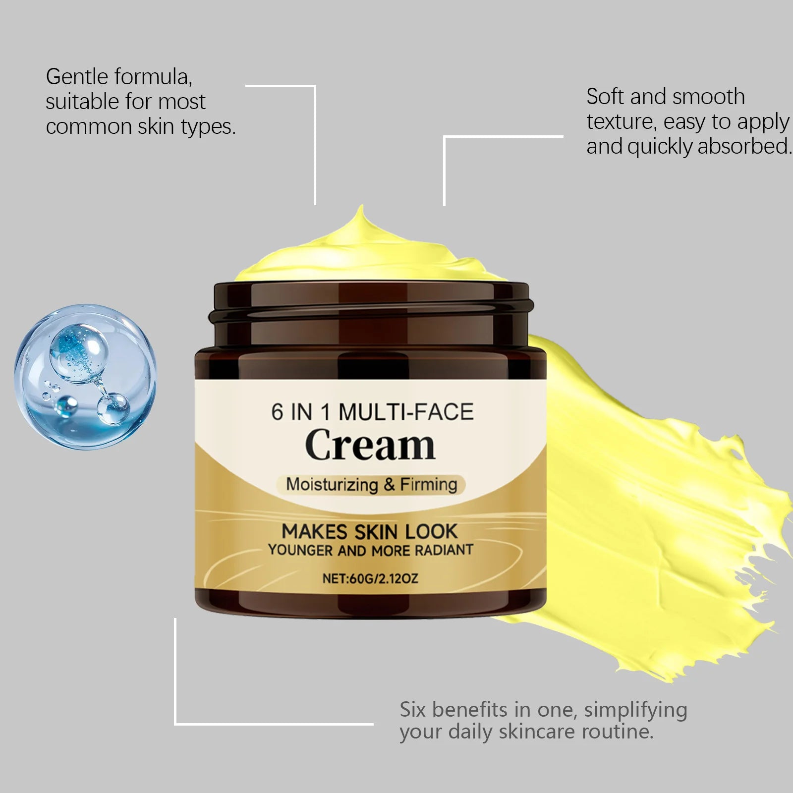 6-in-1 Face Cream Moisturizing Firming Lifting Brightening Fade Fine Lines Smooth Wrinkles Glowing Soothing Hydrating Face Cream
