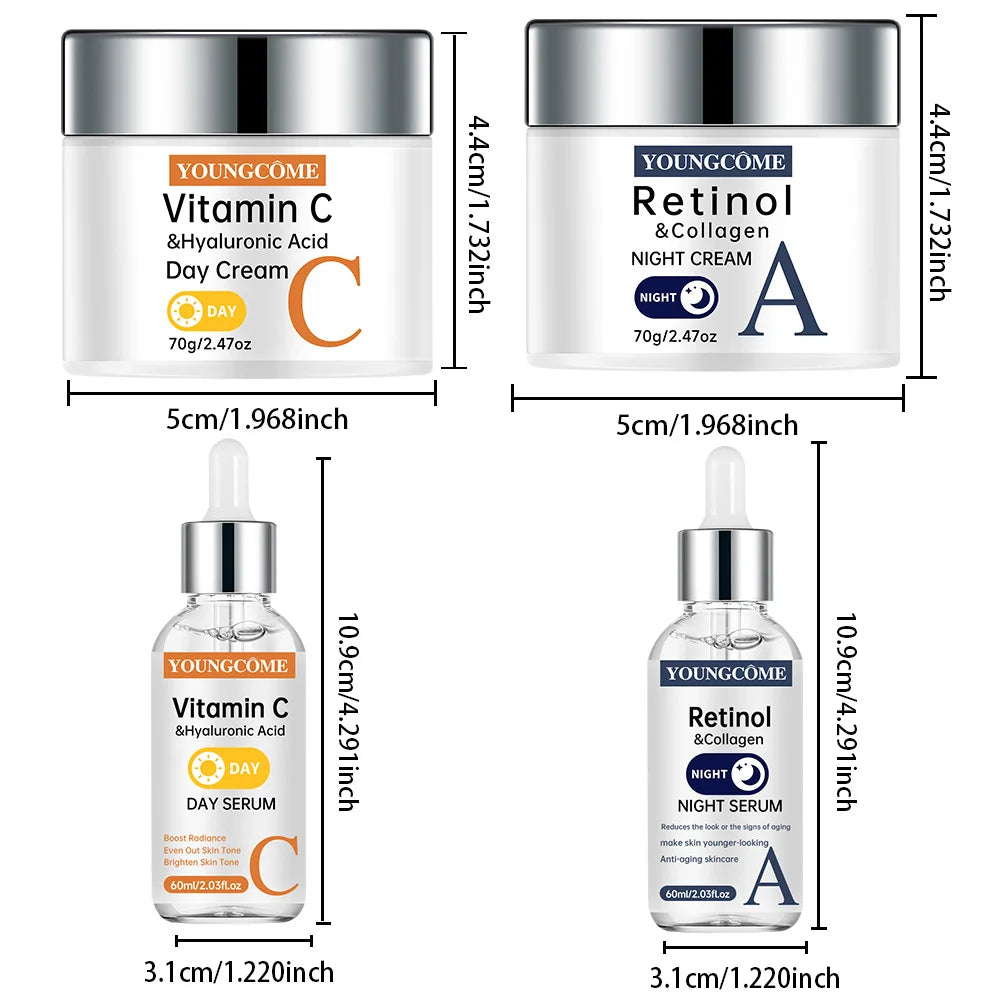 Vitamin C Facial Toner Cream Set Smooth Face Cream Moisturizing Day Cream Shrink Pores Skin Care Products