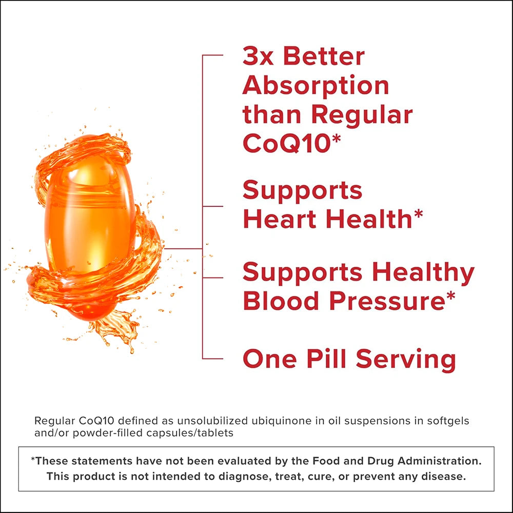 Ultra CoQ10 100mg Softgels, Coenzyme Q10 Supplements - Antioxidant Supplement for Vascular and Heart Health & Energy Production
