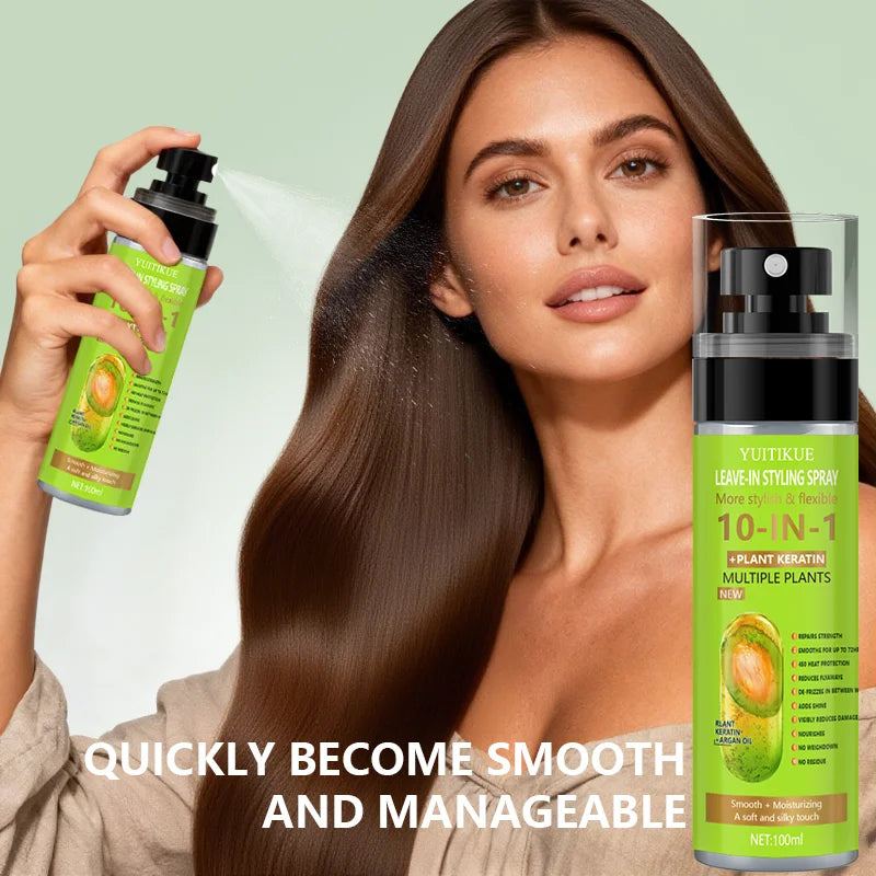 10-in-1 Plant Keratin Leave-In Spray 100ml for Smooth Manageable Hair Heat Protection Frizz Control Moisturizing Shine