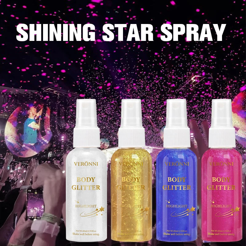 80ml Glitter Spray Makeup,Liquid Full Body Glow Body Highlighter,Multi-Use Long-Lasting Glossy for Face,Body Hair Spray Makeup