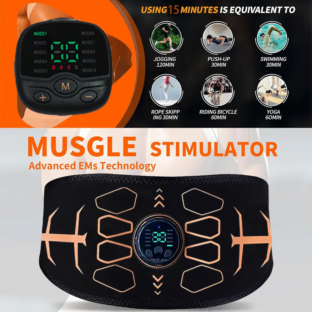 Abs Stimulator Abdominal Toning Belt EMS Muscle Stimulator Muscle Toner Training Workout Fitness Equipment Home Gym USB Charge
