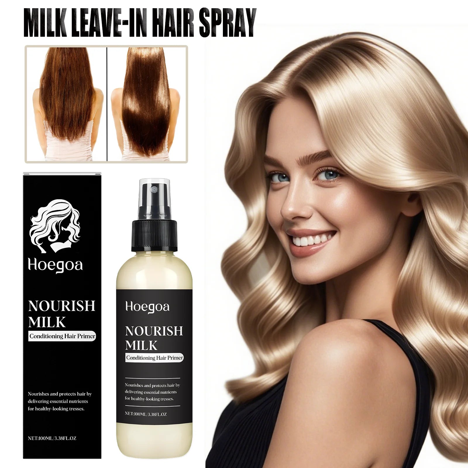 Milk Leave In Hair Spray With Oat Extract Olive Oil For Hydration Shine Heat Protection Lightweight Detangling Mist No Rinse