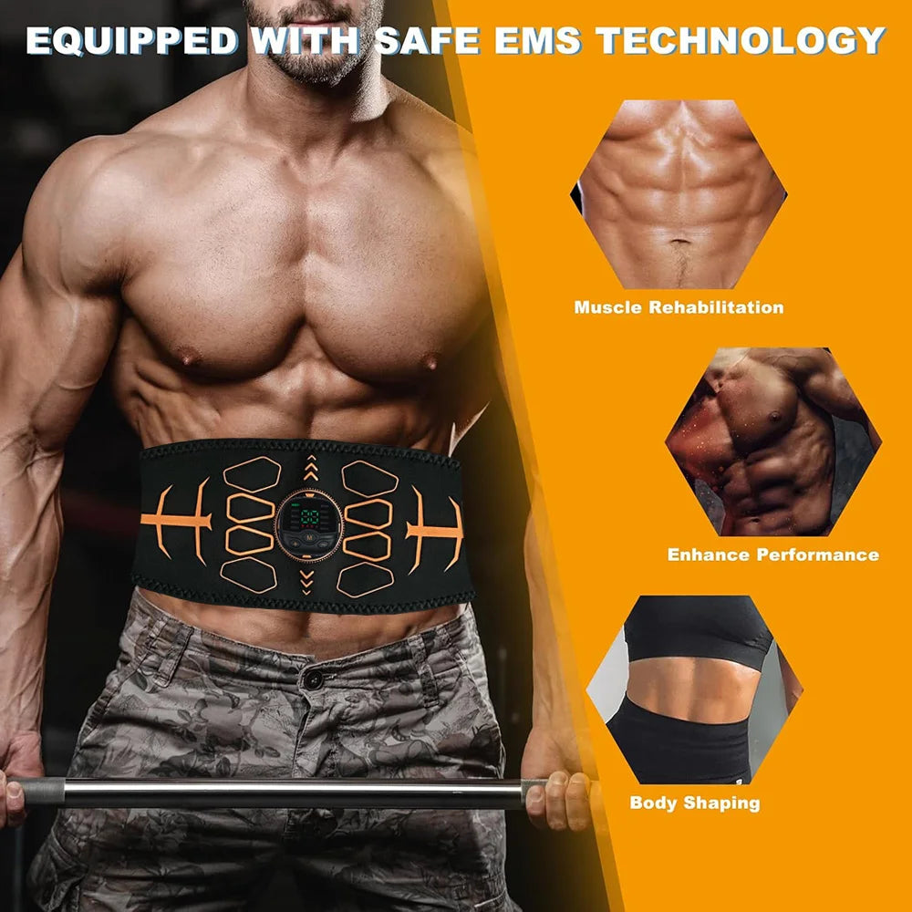 Abs Stimulator Abdominal Toning Belt EMS Muscle Stimulator Muscle Toner Training Workout Fitness Equipment Home Gym USB Charge