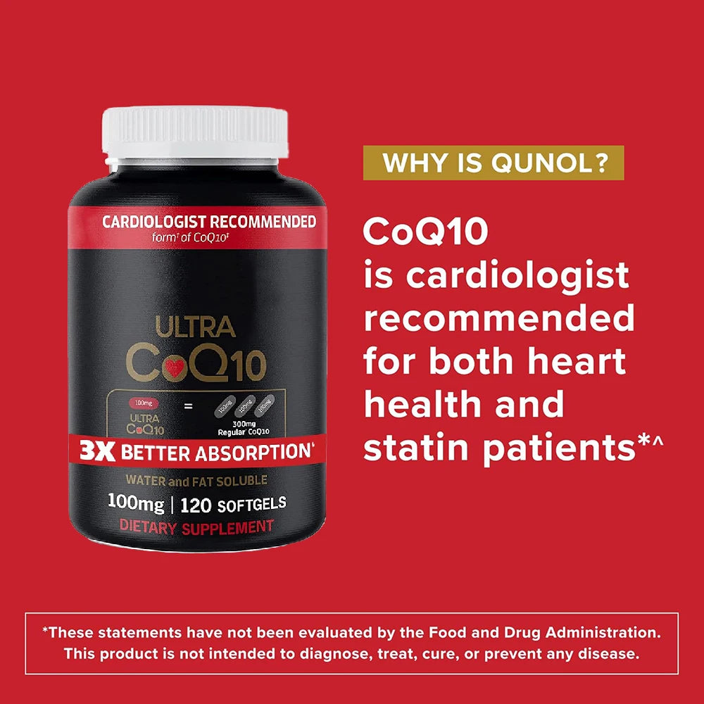 Ultra CoQ10 100mg Softgels, Coenzyme Q10 Supplements - Antioxidant Supplement for Vascular and Heart Health & Energy Production