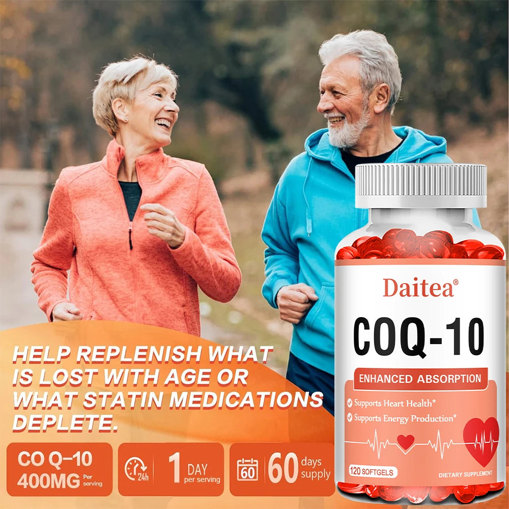 High Absorption CoQ10 400MG-Vascular and Heart Health, Energy Production - Nutritional Supplements with Coenzyme Q10, NON-GMO