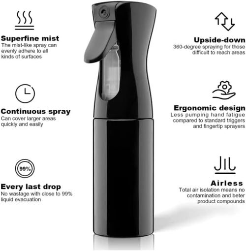 200ml Continuous Spray 360° Upside Down Fine Mist Sprayer Refillable High Pressure Water Bottle for Barber Hair Styling Salon