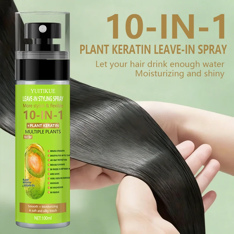 10-in-1 Plant Keratin Leave-In Spray 100ml for Smooth Manageable Hair Heat Protection Frizz Control Moisturizing Shine