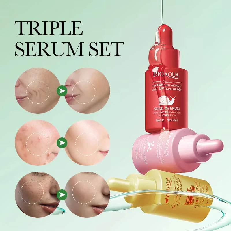 3pcs/set BIOAQUA Vitamin C Retinol Hyaluronic Acid Serum for Face Moisturizing Firming Brightening Facial Essence Skin Care Sets