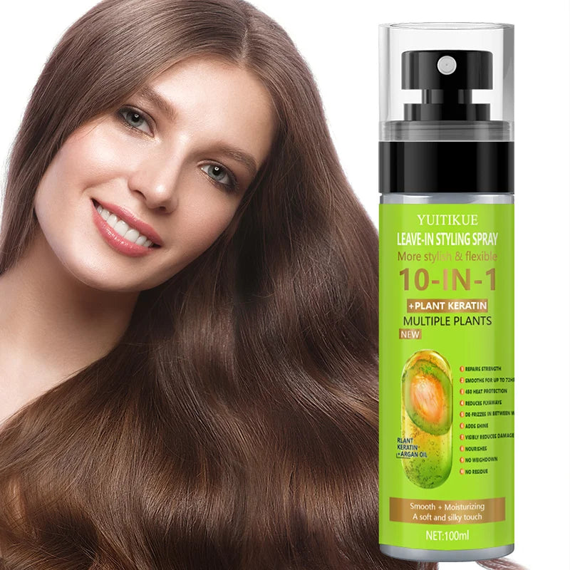 10-in-1 Plant Keratin Leave-In Spray 100ml for Smooth Manageable Hair Heat Protection Frizz Control Moisturizing Shine