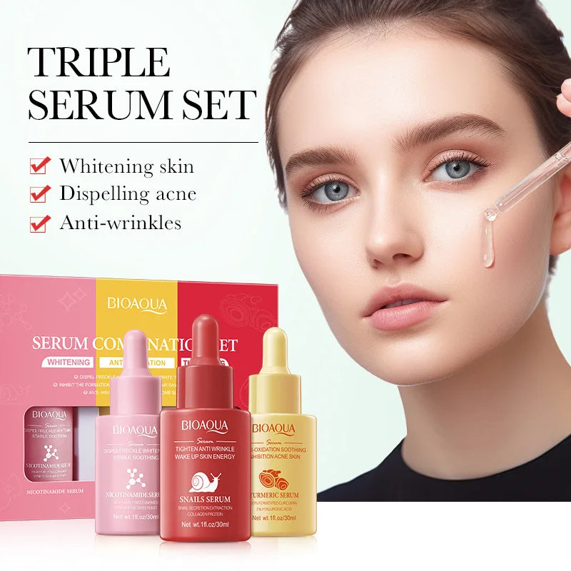3pcs/set BIOAQUA Vitamin C Retinol Hyaluronic Acid Serum for Face Moisturizing Firming Brightening Facial Essence Skin Care Sets