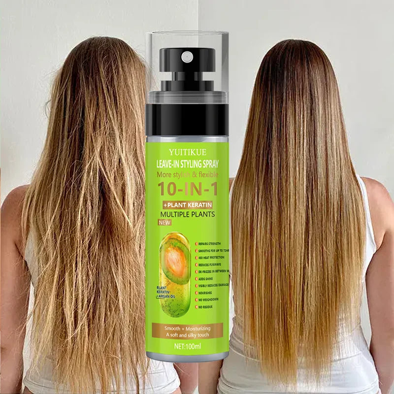 10-in-1 Plant Keratin Leave-In Spray 100ml for Smooth Manageable Hair Heat Protection Frizz Control Moisturizing Shine
