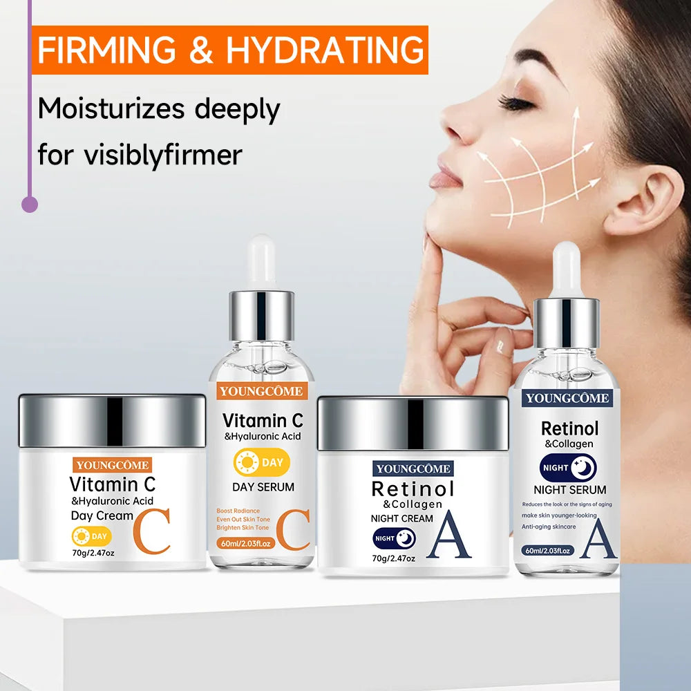 Vitamin C Facial Toner Cream Set Smooth Face Cream Moisturizing Day Cream Shrink Pores Skin Care Products