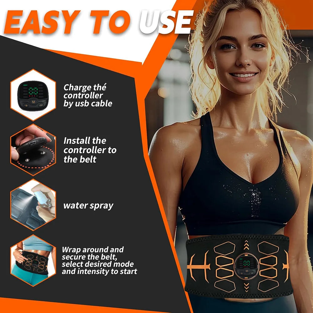 Abs Stimulator Abdominal Toning Belt EMS Muscle Stimulator Muscle Toner Training Workout Fitness Equipment Home Gym USB Charge