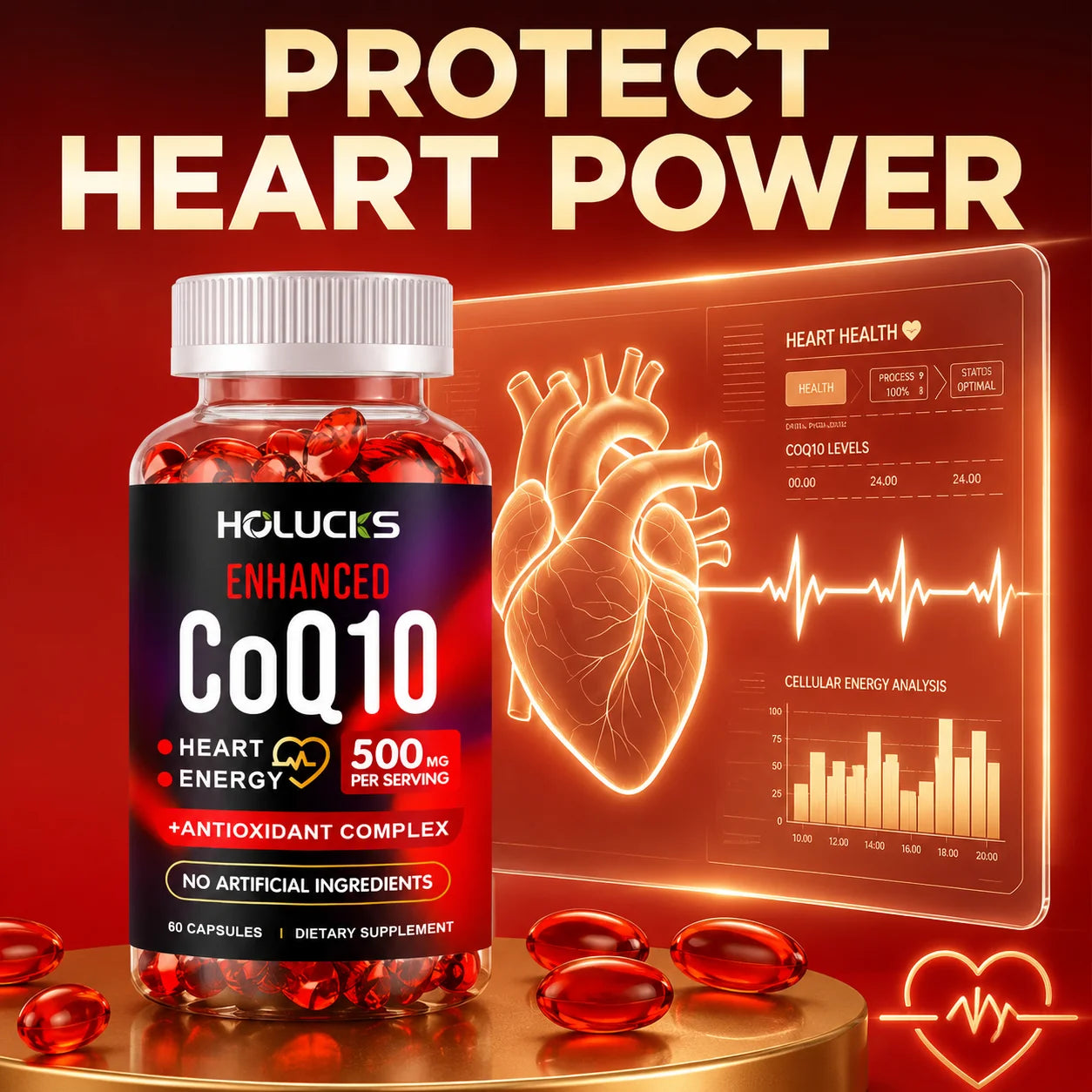 Coenzyme Q10 Supplement, for Heart & Cardiovascular Health Energy Boost, Blood Pressure Balance, Brain Function Support