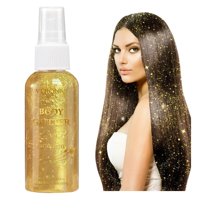 80ml Glitter Spray Makeup,Liquid Full Body Glow Body Highlighter,Multi-Use Long-Lasting Glossy for Face,Body Hair Spray Makeup