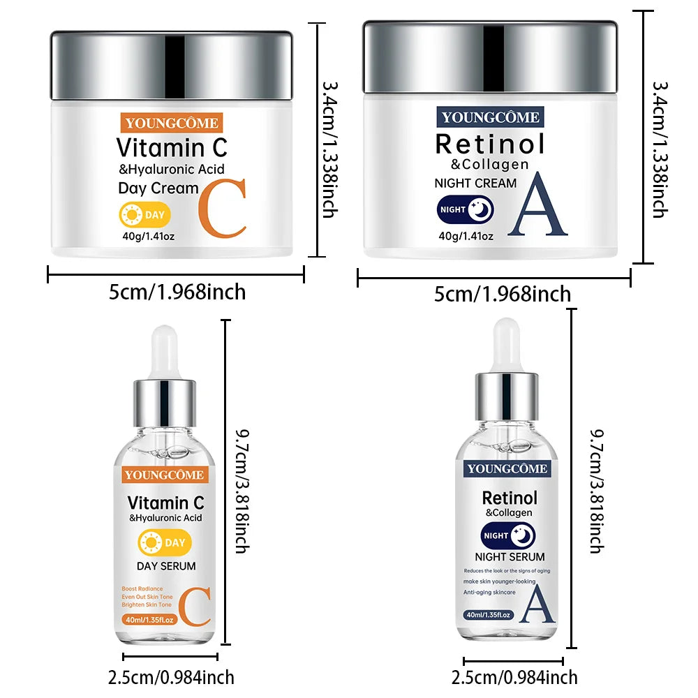 Vitamin C Facial Toner Cream Set Smooth Face Cream Moisturizing Day Cream Shrink Pores Skin Care Products