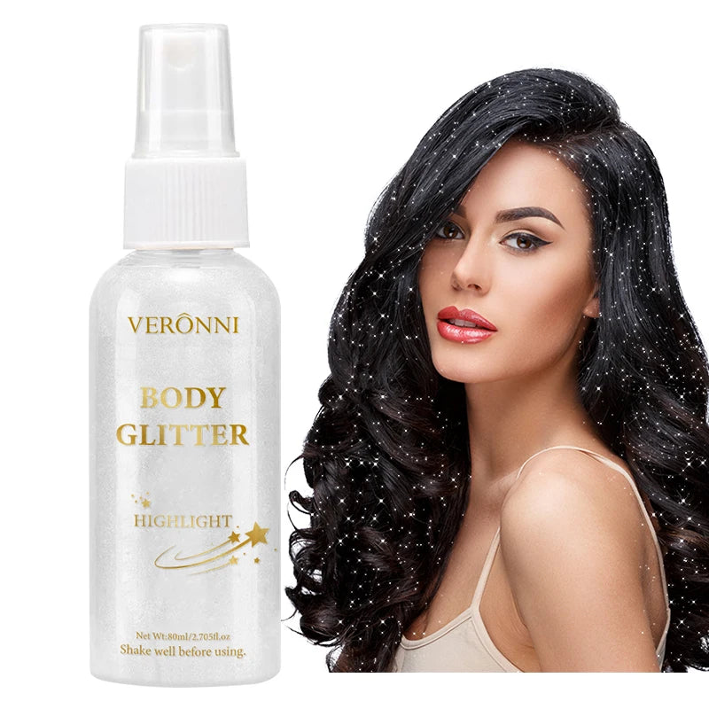 80ml Glitter Spray Makeup,Liquid Full Body Glow Body Highlighter,Multi-Use Long-Lasting Glossy for Face,Body Hair Spray Makeup