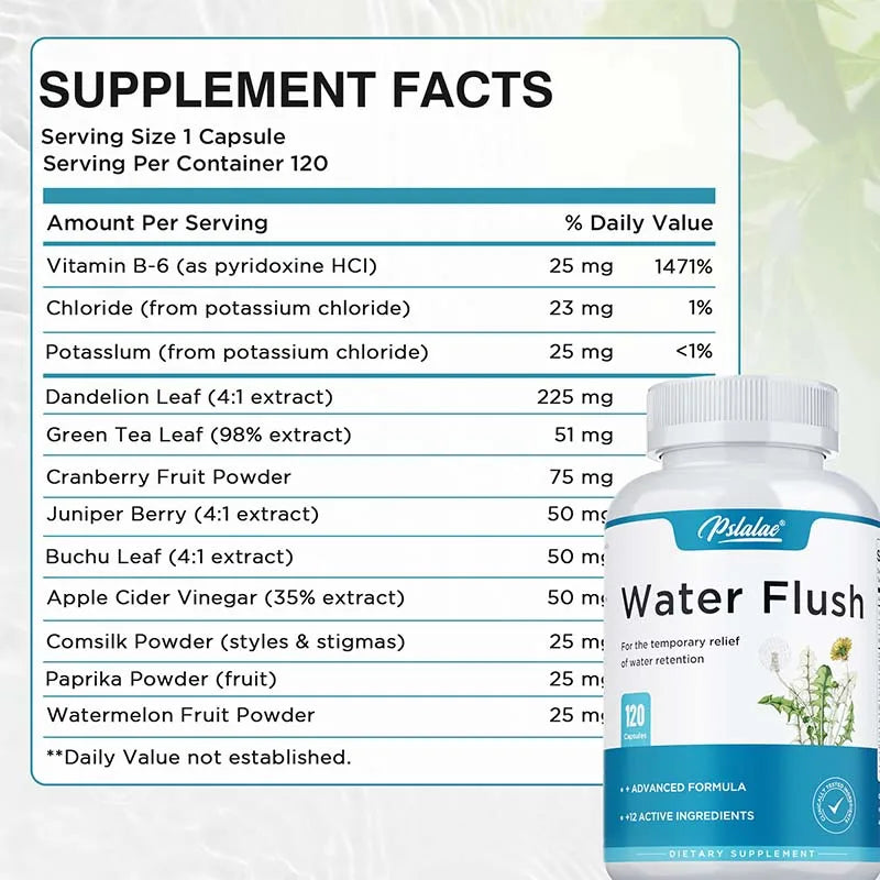 Diuretic Weight Loss Supplement Capsules - Relieves Bloating, Reduces Excess Water, Aids in Detoxification and Urinary Health