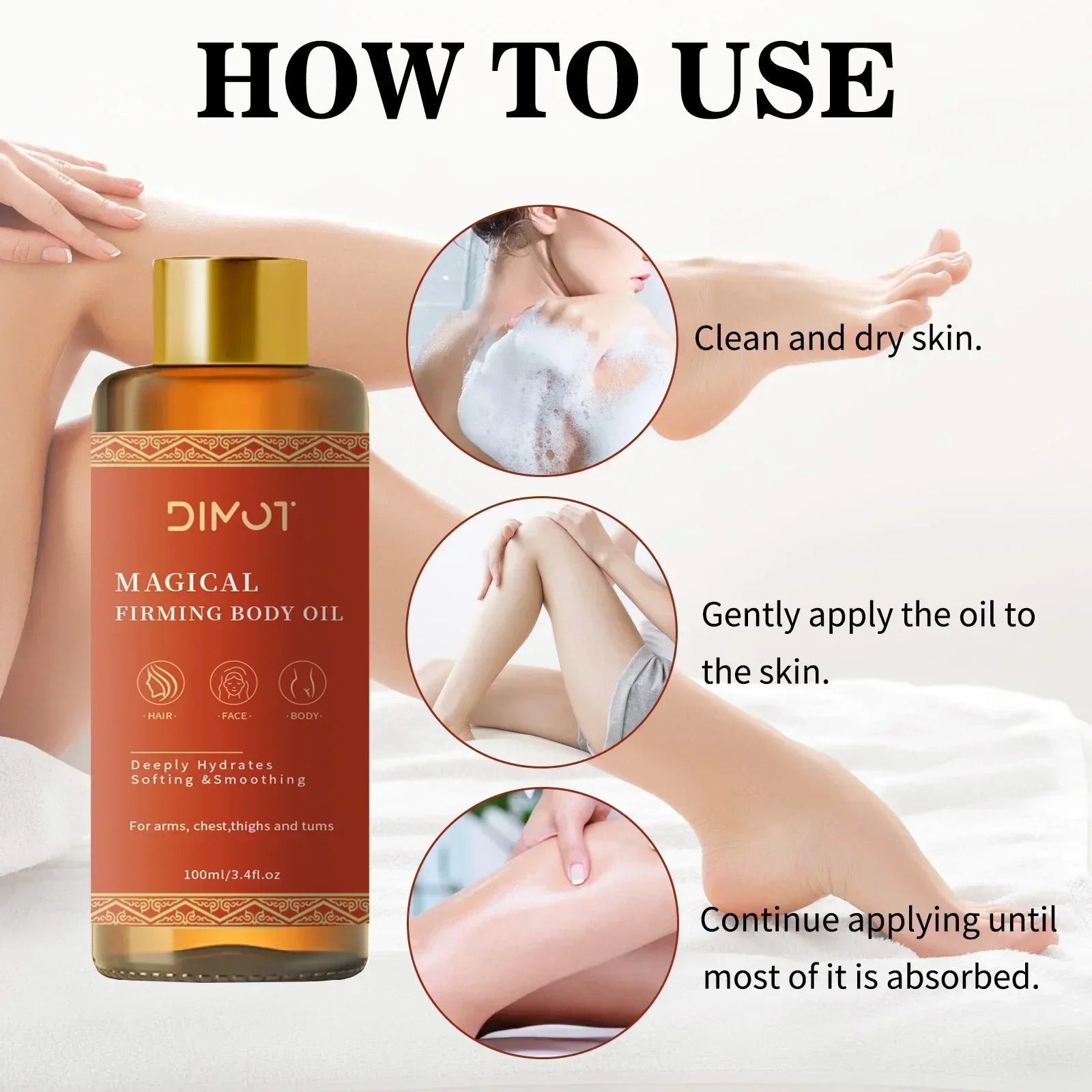 Elasticity-Boosting Miracle Body Oil Restores Skin Firmness & Smoothness Through Nourishing Massage for Tightened, Youthful Glow
