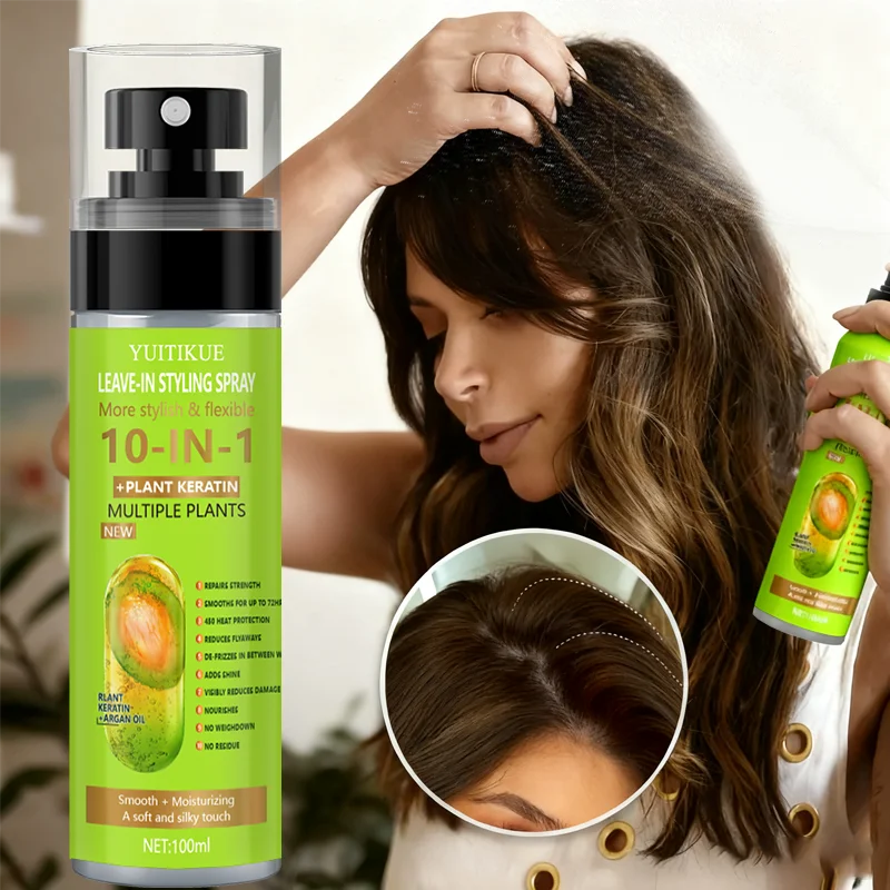 10-in-1 Plant Keratin Leave-In Spray 100ml for Smooth Manageable Hair Heat Protection Frizz Control Moisturizing Shine