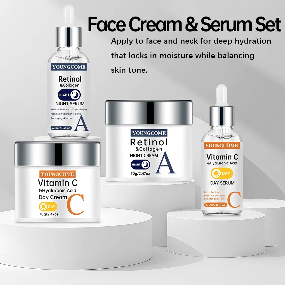 Vitamin C Facial Toner Cream Set Smooth Face Cream Moisturizing Day Cream Shrink Pores Skin Care Products